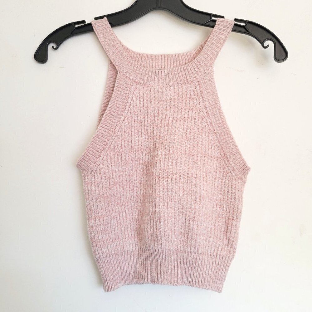 Forever 21 Baby Pink Knit Ribbed Halter Sleeveless Crop Top Size Small
